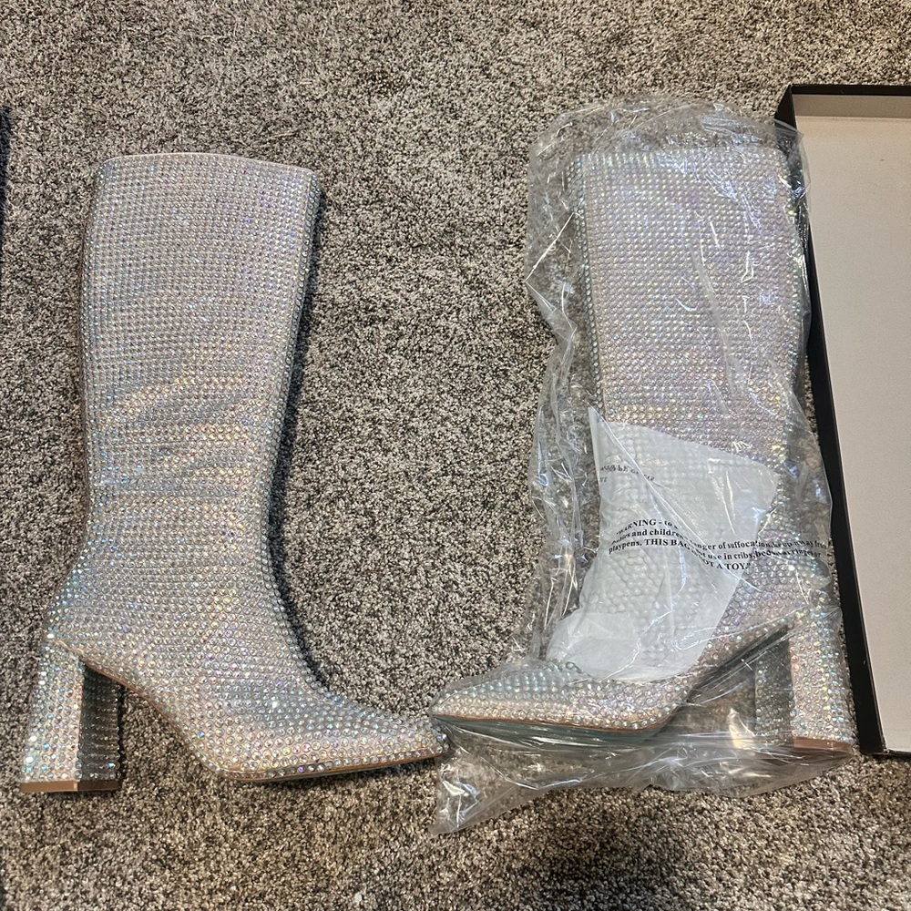 Farah Silver Sparkle Heeled Boots - Picture 1 of 5